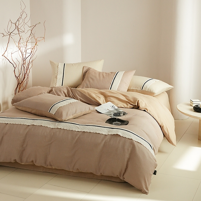 91家纺网 家纺一手货源 找家纺 （总）丽卡家纺 2025新款花边压褶瑟琳娜100%全棉双层纱四件套