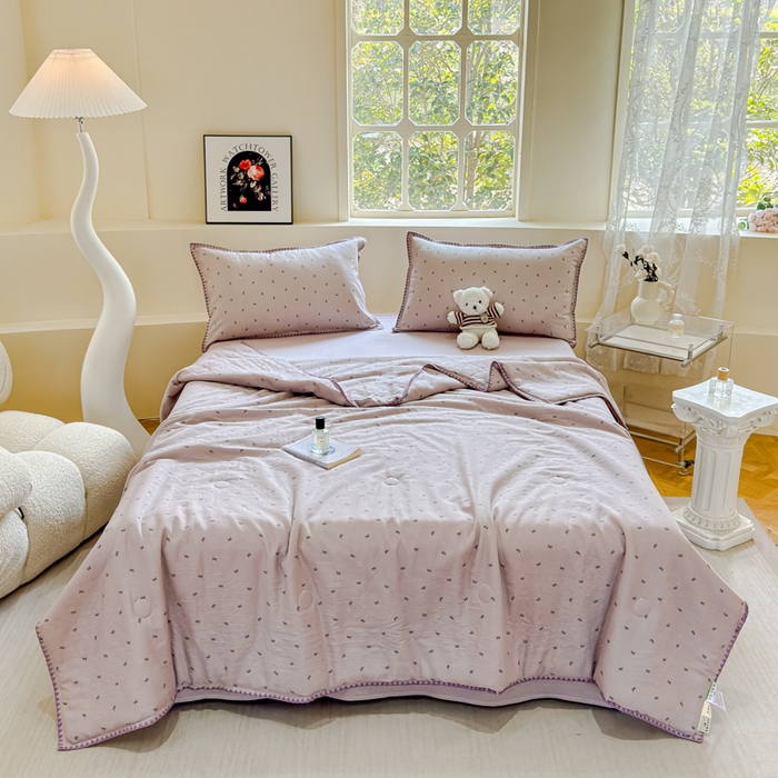 91家纺网 家纺一手货源 找家纺 金丝鸟家纺 2025春夏新款全棉纯棉双层纱夏被夏凉被空调被 密语小结