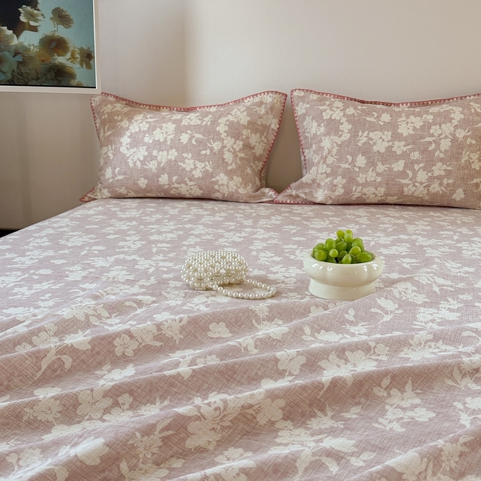 91家纺网 家纺一手货源 找家纺 金丝鸟家纺 2025春夏新款全棉纯棉双层纱床单 单品单件 花影