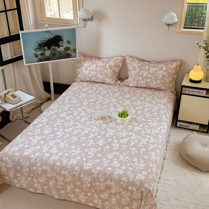 91家纺网 家纺一手货源 找家纺 金丝鸟家纺 2025春夏新款全棉纯棉双层纱床单 单品单件 花影