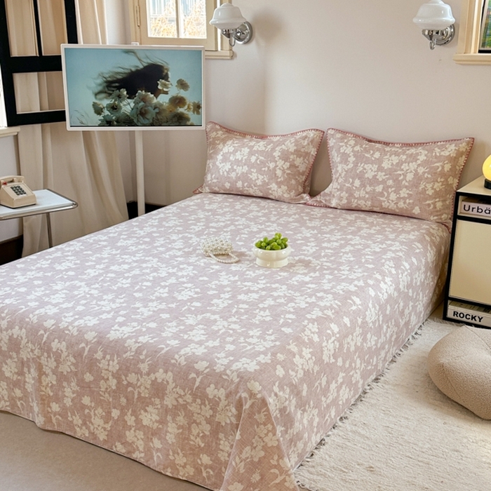 91家纺网 家纺一手货源 找家纺 金丝鸟家纺 2025春夏新款全棉纯棉双层纱床单 单品单件 花影