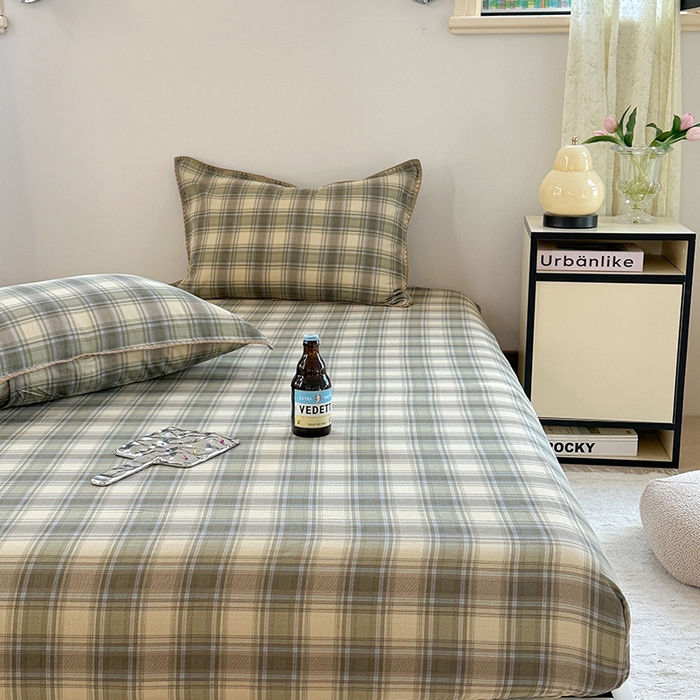 91家纺网 家纺一手货源 找家纺 金丝鸟家纺 2025春夏新款全棉纯棉双层纱床单 单品单件 轨迹绿格