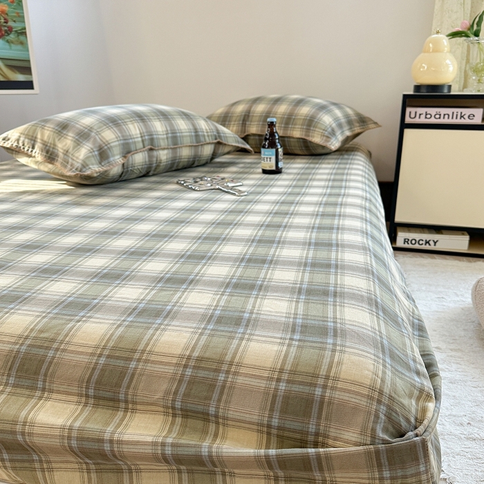 91家纺网 家纺一手货源 找家纺 金丝鸟家纺 2025春夏新款全棉纯棉双层纱床单 单品单件 轨迹绿格