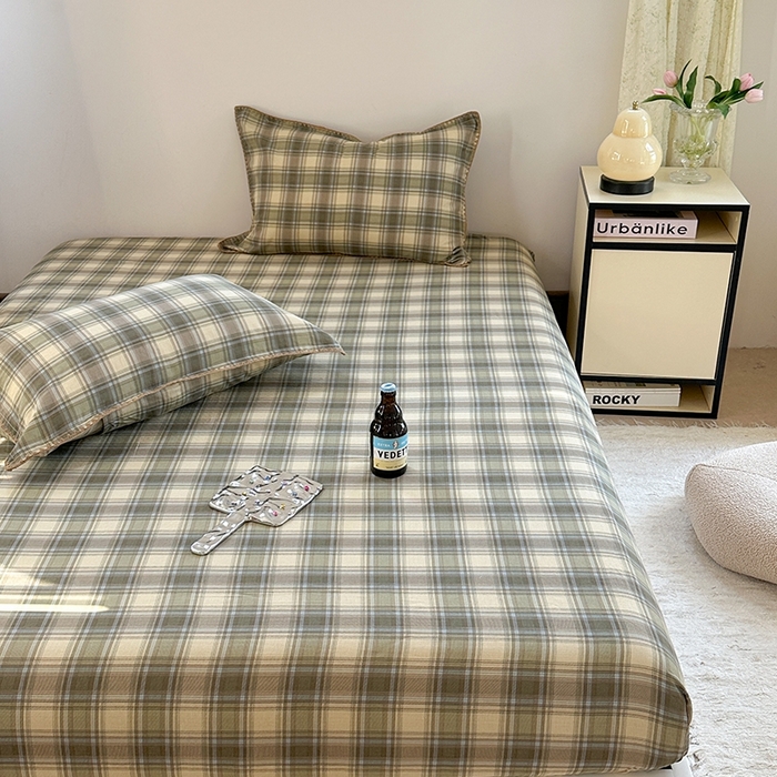 91家纺网 家纺一手货源 找家纺 金丝鸟家纺 2025春夏新款全棉纯棉双层纱床单 单品单件 轨迹绿格