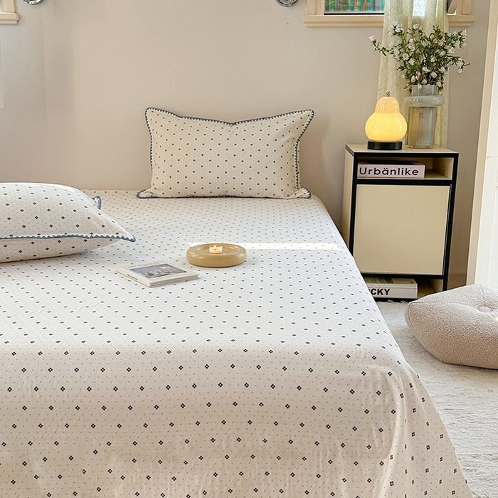 91家纺网 家纺一手货源 找家纺 金丝鸟家纺 2025春夏新款全棉纯棉双层纱床单 单品单件 四叶纹