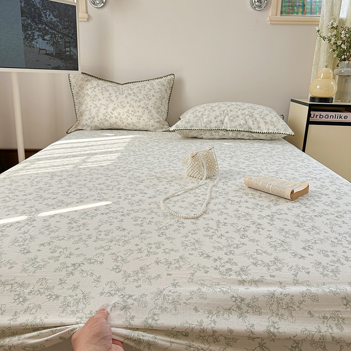 91家纺网 家纺一手货源 找家纺 金丝鸟家纺 2025春夏新款全棉纯棉双层纱床单 单品单件 绿意枝头