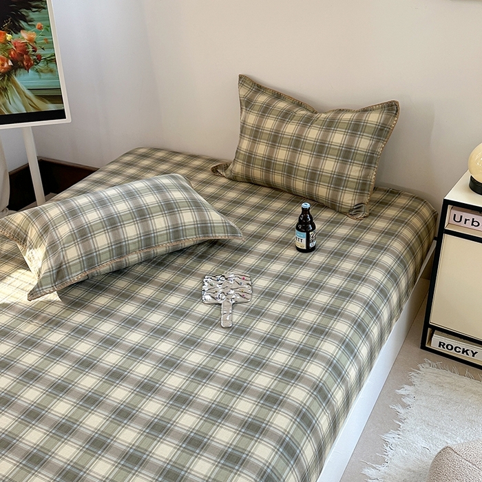 91家纺网 家纺一手货源 找家纺 金丝鸟家纺 2025春夏新款全棉纯棉双层纱床单 单品单件 轨迹绿格