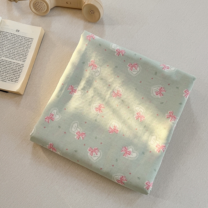 91家纺网 家纺一手货源 找家纺 金丝鸟家纺 2025春夏新款全棉纯棉双层纱床单 单品单件 绿色蝴蝶结