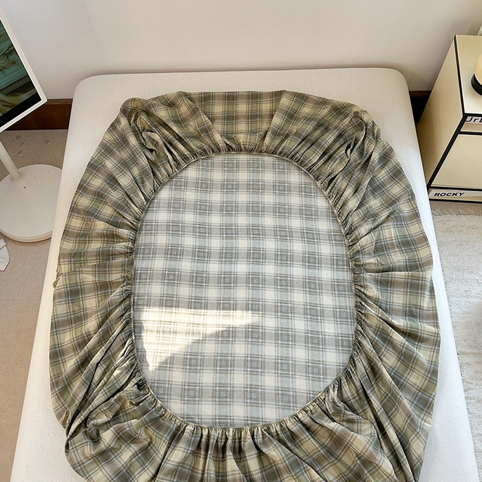 91家纺网 家纺一手货源 找家纺 金丝鸟家纺 2025春夏新款全棉纯棉双层纱床单 单品单件 轨迹绿格