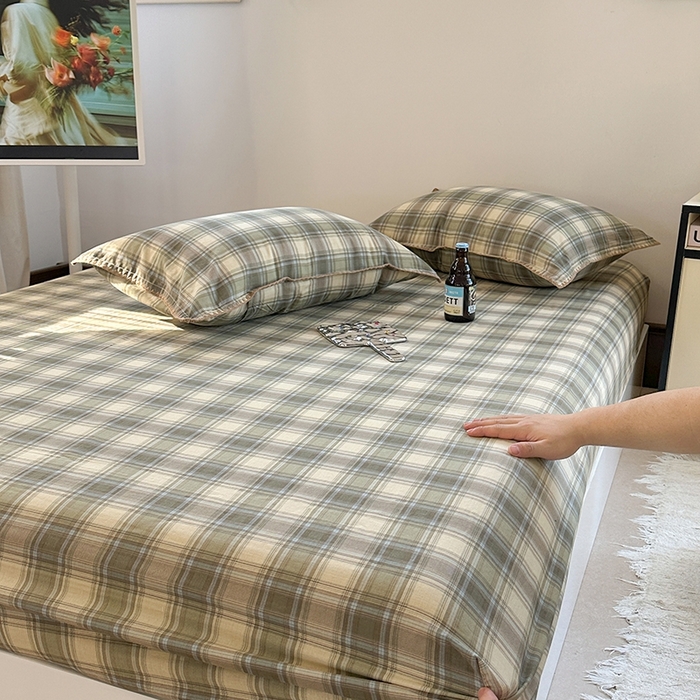 91家纺网 家纺一手货源 找家纺 金丝鸟家纺 2025春夏新款全棉纯棉双层纱床单 单品单件 轨迹绿格