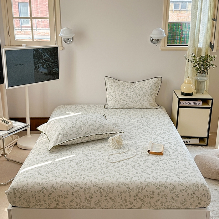 91家纺网 家纺一手货源 找家纺 金丝鸟家纺 2025春夏新款全棉纯棉双层纱床单 单品单件 绿意枝头