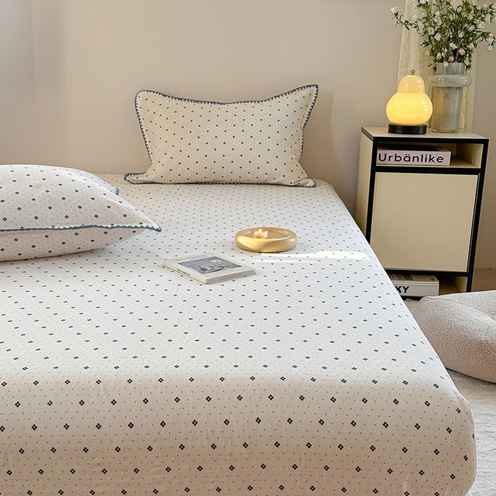 91家纺网 家纺一手货源 找家纺 金丝鸟家纺 2025春夏新款全棉纯棉双层纱床单 单品单件 四叶纹