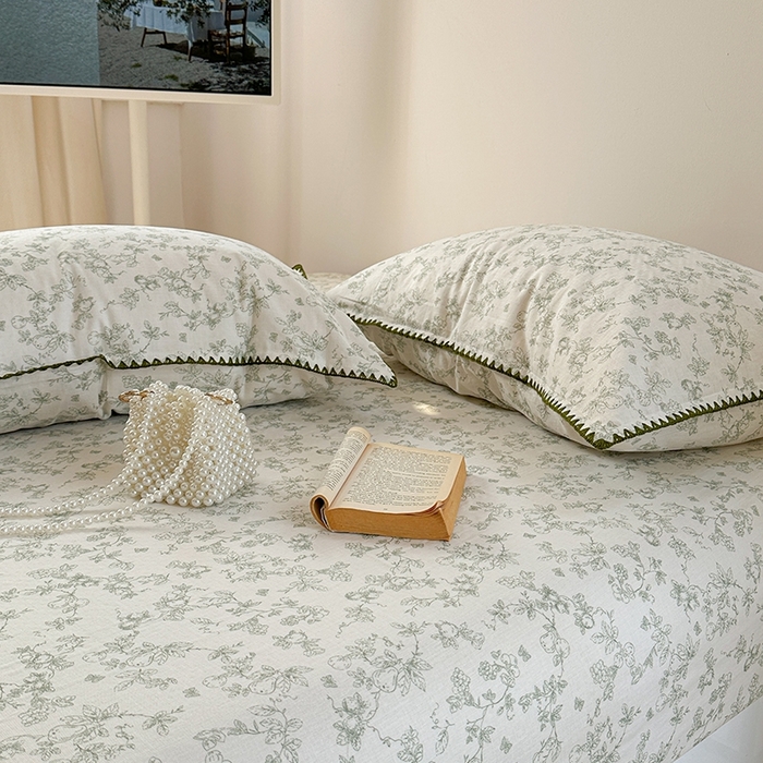 91家纺网 家纺一手货源 找家纺 金丝鸟家纺 2025春夏新款全棉纯棉双层纱床单 单品单件 绿意枝头