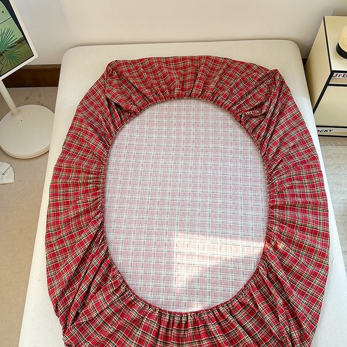 91家纺网 家纺一手货源 找家纺 金丝鸟家纺 2025春夏新款全棉纯棉双层纱床单 单品单件 红色格纹