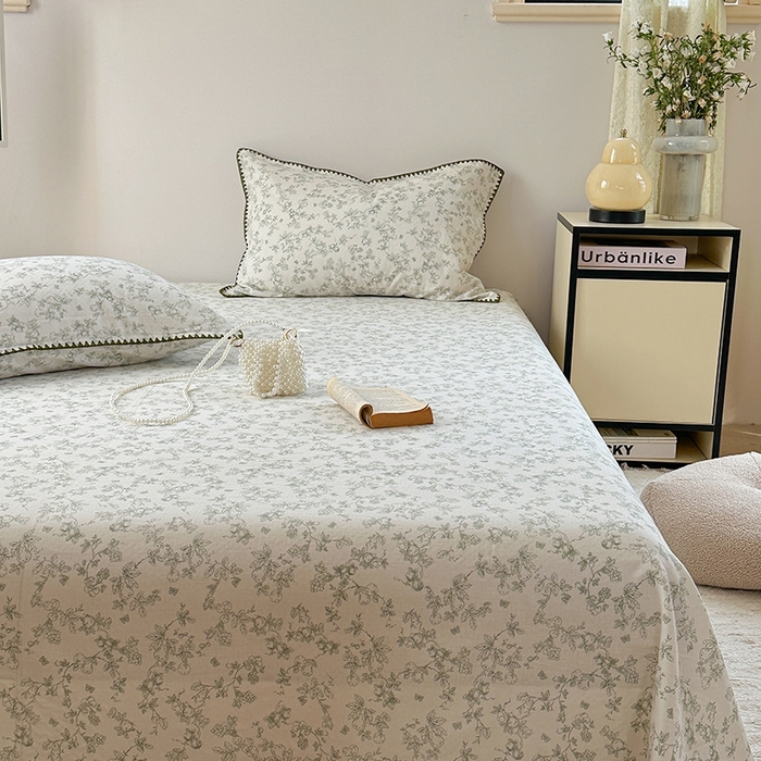 91家纺网 家纺一手货源 找家纺 金丝鸟家纺 2025春夏新款全棉纯棉双层纱床单 单品单件 绿意枝头