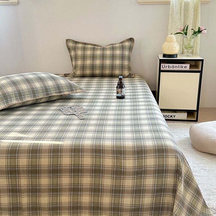 91家纺网 家纺一手货源 找家纺 金丝鸟家纺 2025春夏新款全棉纯棉双层纱床单 单品单件 轨迹绿格