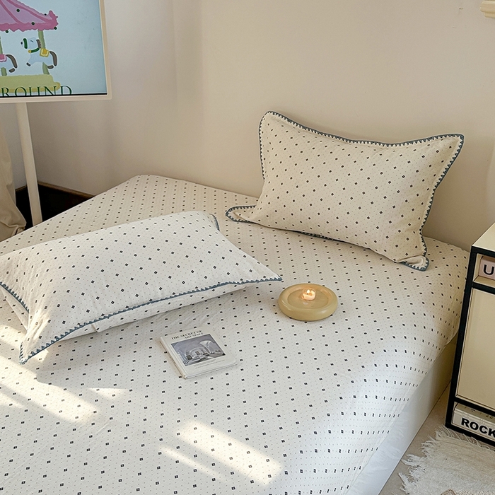 91家纺网 家纺一手货源 找家纺 金丝鸟家纺 2025春夏新款全棉纯棉双层纱床单 单品单件 四叶纹