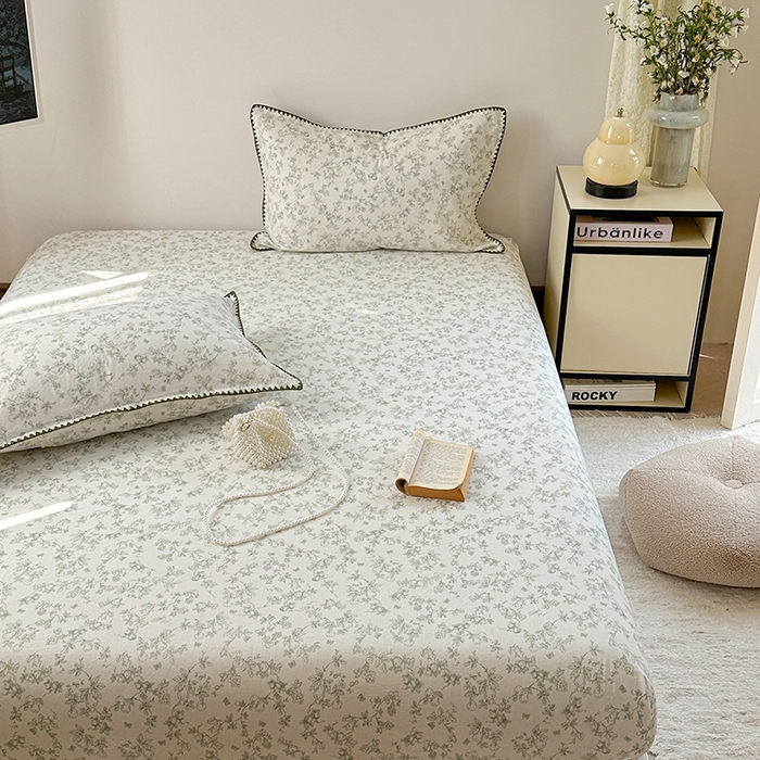 91家纺网 家纺一手货源 找家纺 金丝鸟家纺 2025春夏新款全棉纯棉双层纱床单 单品单件 绿意枝头