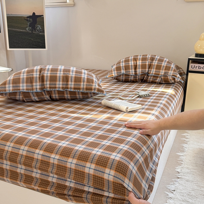 91家纺网 家纺一手货源 找家纺 金丝鸟家纺 2025春夏新款全棉纯棉双层纱床单 单品单件 青梅田格