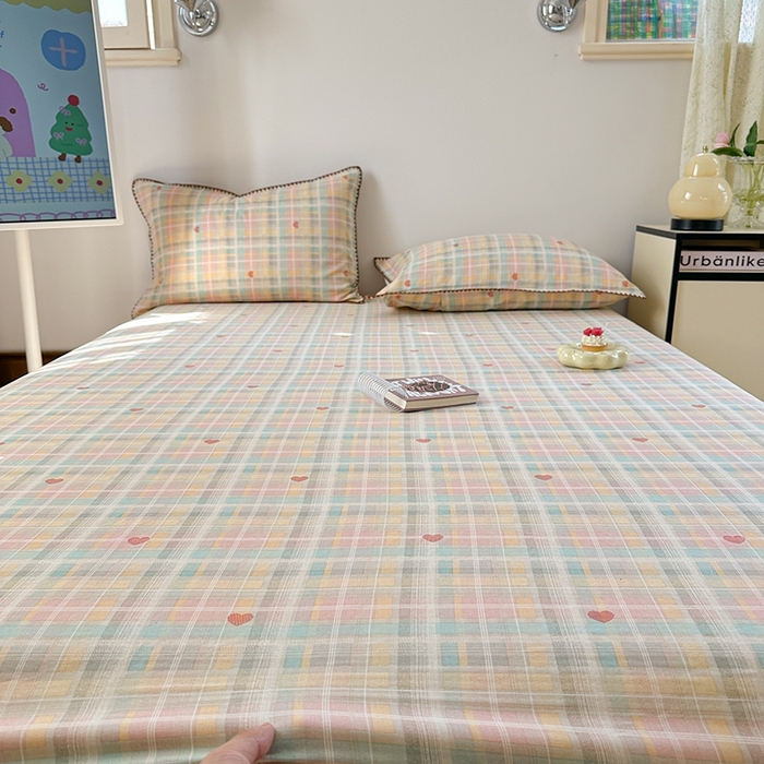 91家纺网 家纺一手货源 找家纺 金丝鸟家纺 2025春夏新款全棉纯棉双层纱床单 单品单件 七彩方格