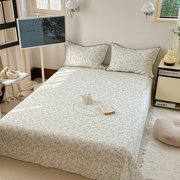 91家纺网 家纺一手货源 找家纺 金丝鸟家纺 2025春夏新款全棉纯棉双层纱床单 单品单件 绿意枝头