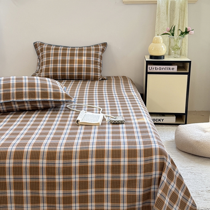 91家纺网 家纺一手货源 找家纺 金丝鸟家纺 2025春夏新款全棉纯棉双层纱床单 单品单件 青梅田格