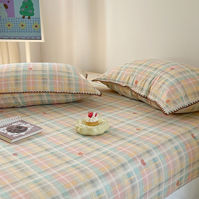 91家纺网 家纺一手货源 找家纺 金丝鸟家纺 2025春夏新款全棉纯棉双层纱床单 单品单件 七彩方格