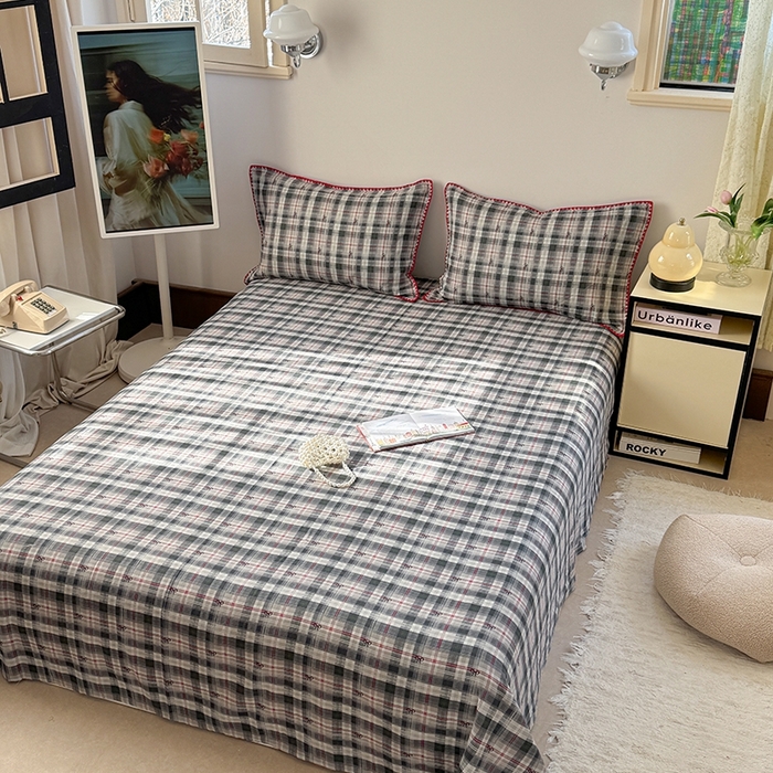 91家纺网 家纺一手货源 找家纺 金丝鸟家纺 2025春夏新款全棉纯棉双层纱床单 单品单件 黑格尔