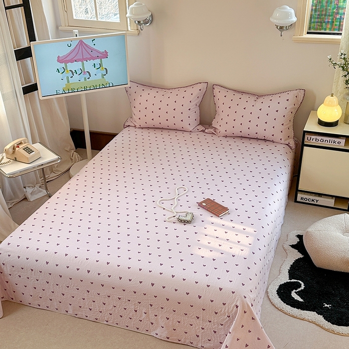 91家纺网 家纺一手货源 找家纺 金丝鸟家纺 2025春夏新款全棉纯棉双层纱床单 单品单件 紫色心情