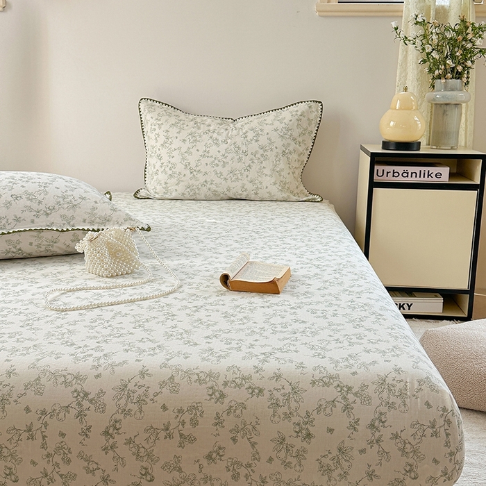 91家纺网 家纺一手货源 找家纺 金丝鸟家纺 2025春夏新款全棉纯棉双层纱床单 单品单件 绿意枝头