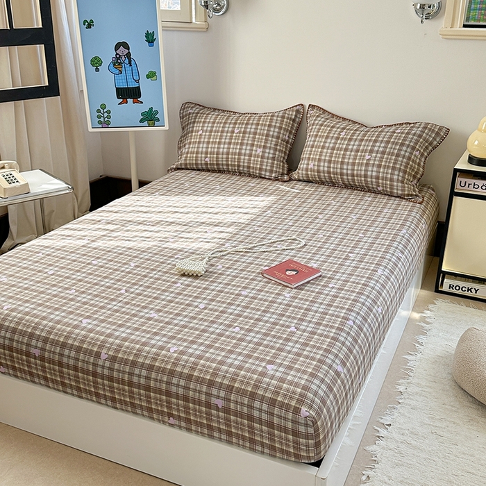 91家纺网 家纺一手货源 找家纺 金丝鸟家纺 2025春夏新款全棉纯棉双层纱床单 单品单件 复古棕格