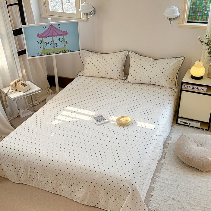 91家纺网 家纺一手货源 找家纺 金丝鸟家纺 2025春夏新款全棉纯棉双层纱床单 单品单件 四叶纹