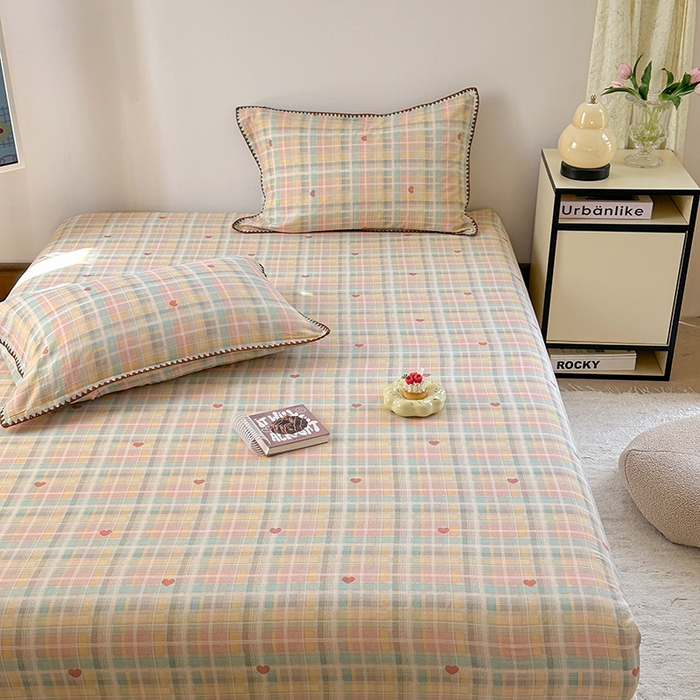 91家纺网 家纺一手货源 找家纺 金丝鸟家纺 2025春夏新款全棉纯棉双层纱床单 单品单件 七彩方格