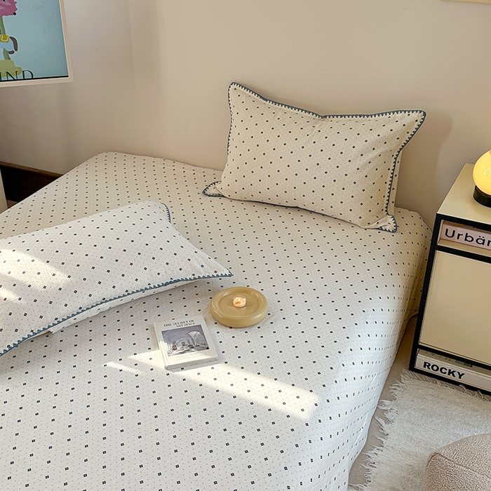 91家纺网 家纺一手货源 找家纺 金丝鸟家纺 2025春夏新款全棉纯棉双层纱床单 单品单件 四叶纹