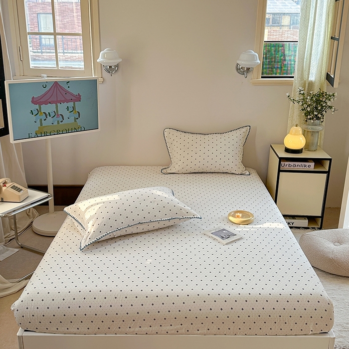 91家纺网 家纺一手货源 找家纺 金丝鸟家纺 2025春夏新款全棉纯棉双层纱床单 单品单件 四叶纹