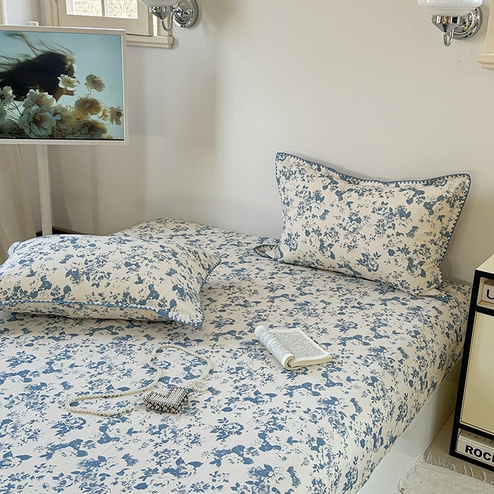 91家纺网 家纺一手货源 找家纺 金丝鸟家纺 2025春夏新款全棉纯棉双层纱床单 单品单件 青瓷花弄