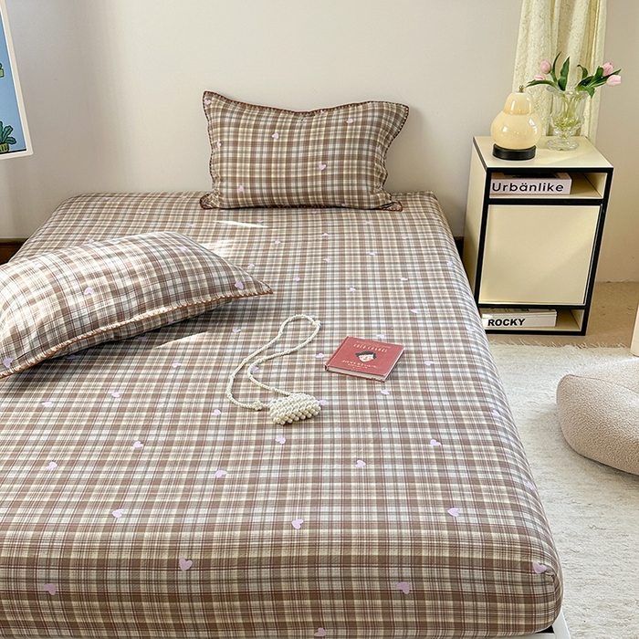 91家纺网 家纺一手货源 找家纺 金丝鸟家纺 2025春夏新款全棉纯棉双层纱床单 单品单件 复古棕格