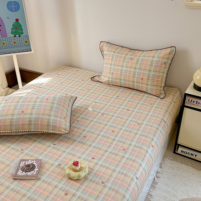 91家纺网 家纺一手货源 找家纺 金丝鸟家纺 2025春夏新款全棉纯棉双层纱床单 单品单件 七彩方格