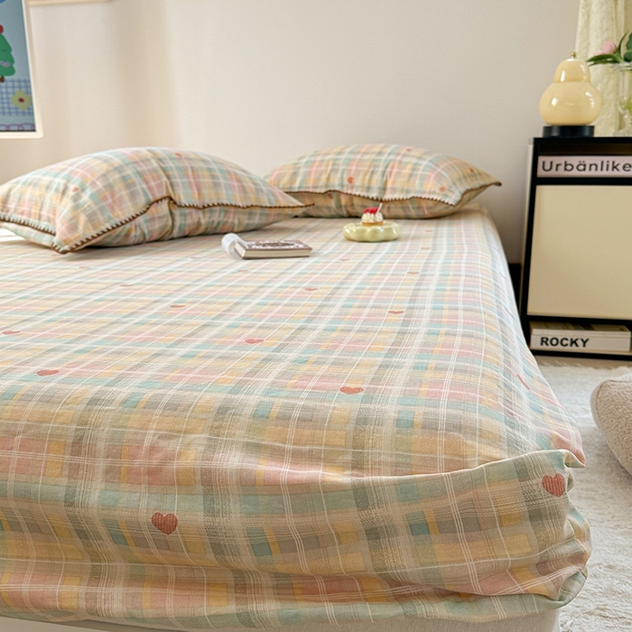 91家纺网 家纺一手货源 找家纺 金丝鸟家纺 2025春夏新款全棉纯棉双层纱床单 单品单件 七彩方格