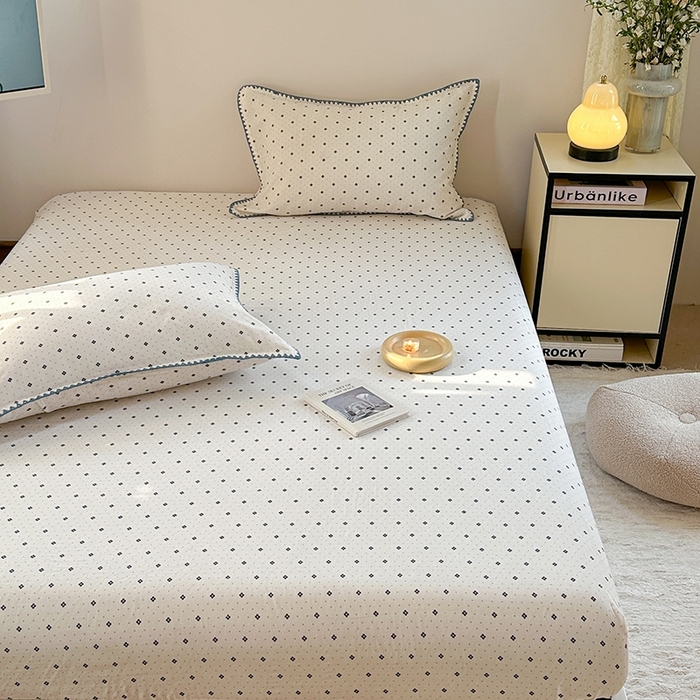 91家纺网 家纺一手货源 找家纺 金丝鸟家纺 2025春夏新款全棉纯棉双层纱床单 单品单件 四叶纹