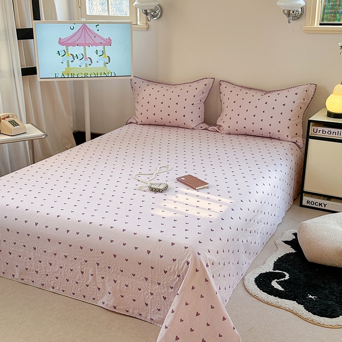 91家纺网 家纺一手货源 找家纺 金丝鸟家纺 2025春夏新款全棉纯棉双层纱床单 单品单件 紫色心情