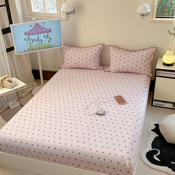 91家纺网 家纺一手货源 找家纺 金丝鸟家纺 2025春夏新款全棉纯棉双层纱床单 单品单件 紫色心情