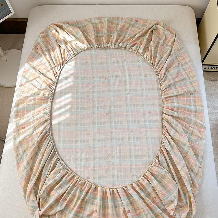 91家纺网 家纺一手货源 找家纺 金丝鸟家纺 2025春夏新款全棉纯棉双层纱床单 单品单件 七彩方格