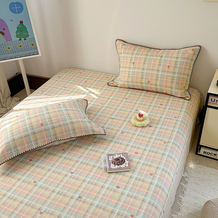 91家纺网 家纺一手货源 找家纺 金丝鸟家纺 2025春夏新款全棉纯棉双层纱床单 单品单件 七彩方格