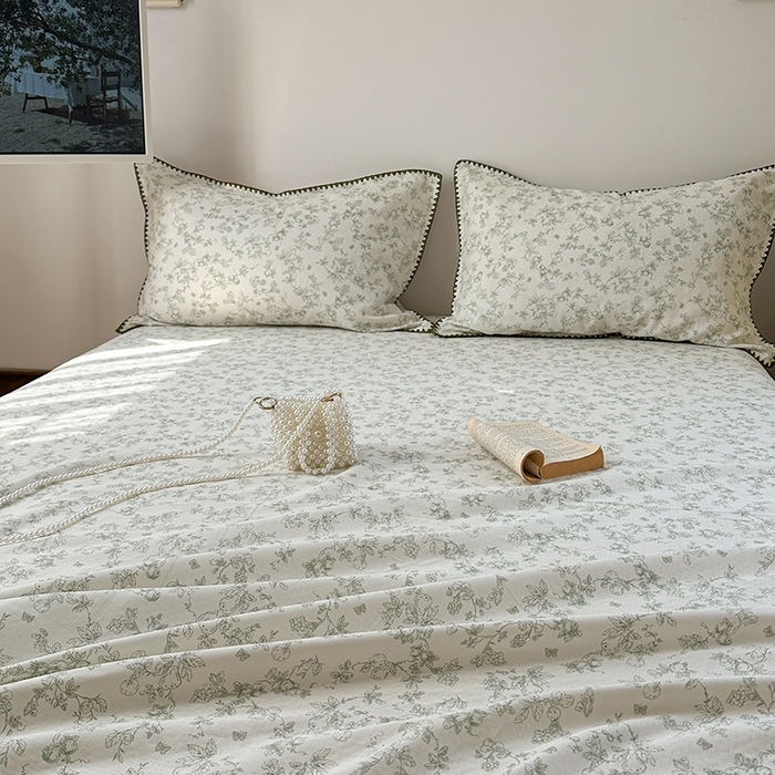 91家纺网 家纺一手货源 找家纺 金丝鸟家纺 2025春夏新款全棉纯棉双层纱床单 单品单件 绿意枝头