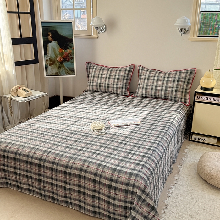 91家纺网 家纺一手货源 找家纺 金丝鸟家纺 2025春夏新款全棉纯棉双层纱床单 单品单件 黑格尔