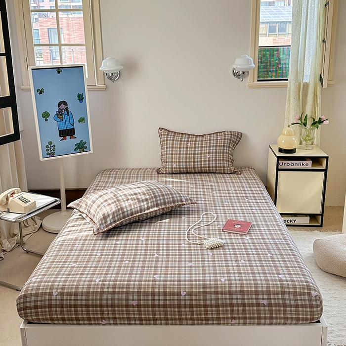 91家纺网 家纺一手货源 找家纺 金丝鸟家纺 2025春夏新款全棉纯棉双层纱床单 单品单件 复古棕格