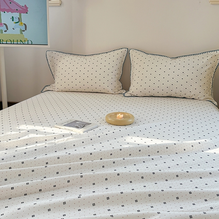 91家纺网 家纺一手货源 找家纺 金丝鸟家纺 2025春夏新款全棉纯棉双层纱床单 单品单件 四叶纹