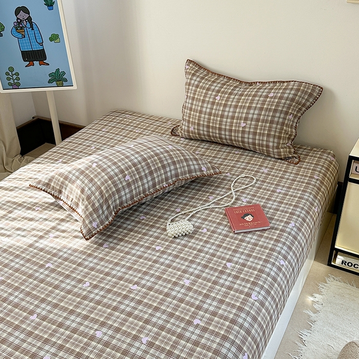 91家纺网 家纺一手货源 找家纺 金丝鸟家纺 2025春夏新款全棉纯棉双层纱床单 单品单件 复古棕格