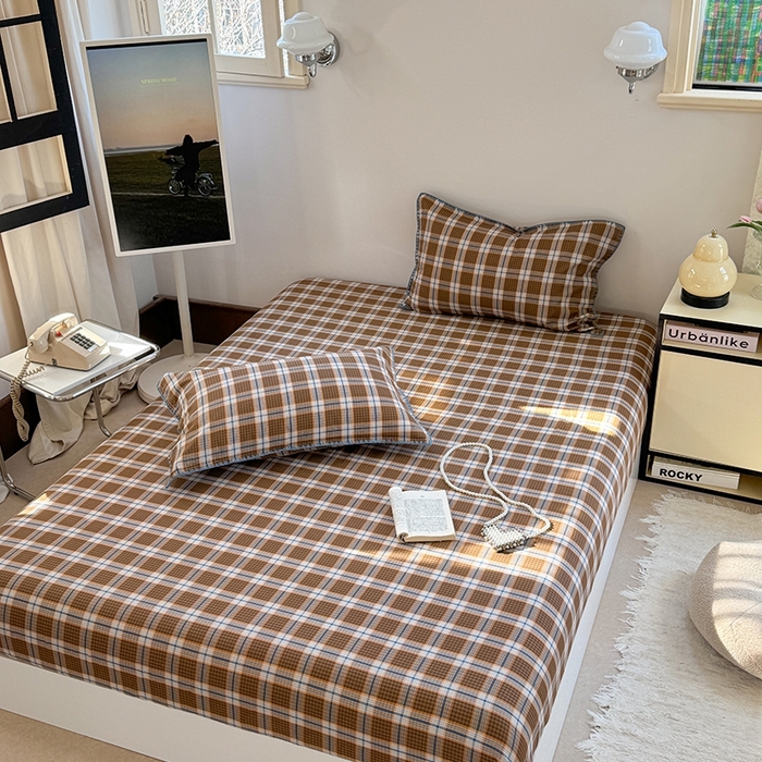 91家纺网 家纺一手货源 找家纺 金丝鸟家纺 2025春夏新款全棉纯棉双层纱床单 单品单件 青梅田格